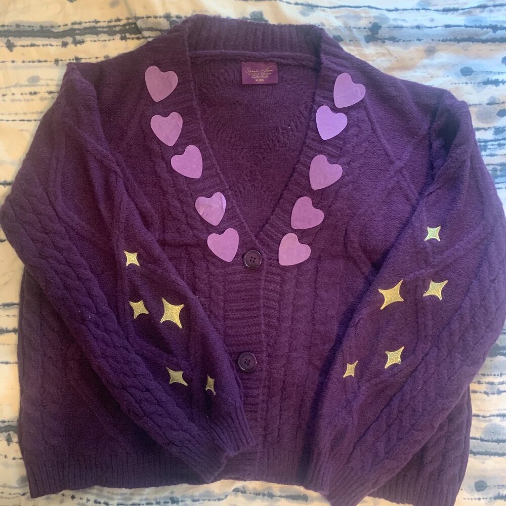 Taylor Swift Speak Now Purple Cardigan, XL/2XL, w/ 10 Purple Hearts